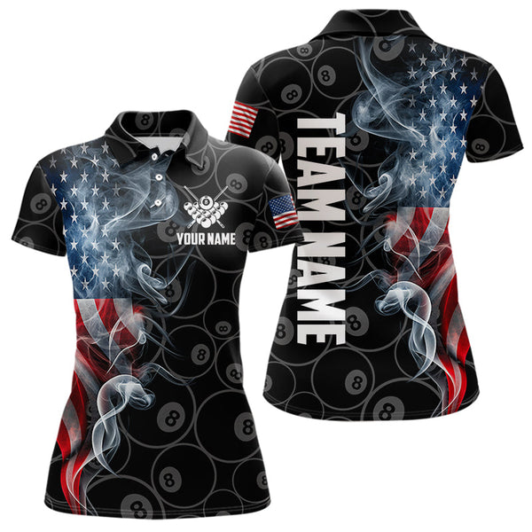 Maxcorners Personalized Smoke Us Flag 8 Ball Pool Billiard Polo, 1/4 Zip For Men & Women Team American Billiard Jersey