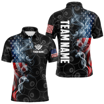 Maxcorners Personalized Smoke Us Flag 8 Ball Pool Billiard Polo, 1/4 Zip For Men & Women Team American Billiard Jersey