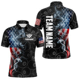 Maxcorners Personalized Smoke Us Flag 8 Ball Pool Billiard Polo, 1/4 Zip For Men & Women Team American Billiard Jersey