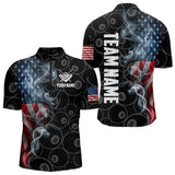 Maxcorners Personalized Smoke Us Flag 8 Ball Pool Billiard Polo, 1/4 Zip For Men & Women Team American Billiard Jersey