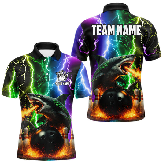Maxcorners Colorful Lightning Shark Bowling Jersey For Men Custom Bowling Shirt Team Polo & Quarter Zip LM2602