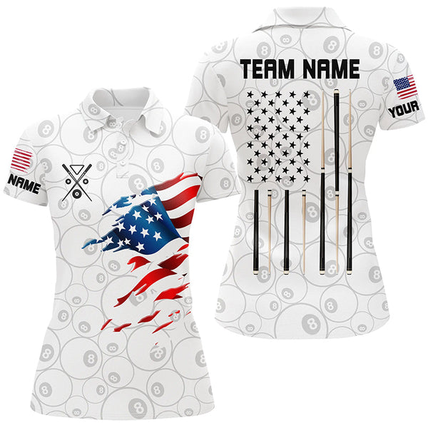 Maxcorners Personalized American Flag White Billiard Men Shirts Custom Patriotic Billiard Jerseys LM054