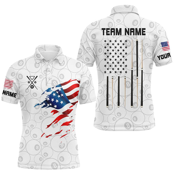 Maxcorners Personalized American Flag White Billiard Men Shirts Custom Patriotic Billiard Jerseys LM054