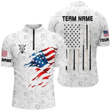Maxcorners Personalized American Flag White Billiard Men Shirts Custom Patriotic Billiard Jerseys LM054