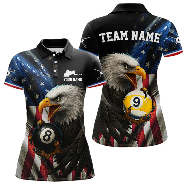 Maxcorners American Flag Eagle 8 Ball & 9 Ball Billiard Shirt For Men Custom Patriotic Billiard Jersey LM2707