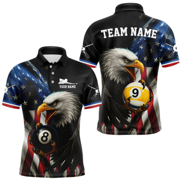 Maxcorners American Flag Eagle 8 Ball & 9 Ball Billiard Shirt For Men Custom Patriotic Billiard Jersey LM2707
