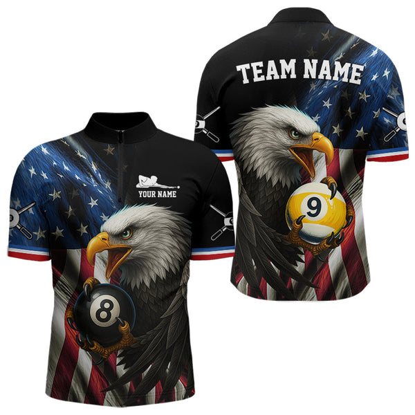 Maxcorners American Flag Eagle 8 Ball & 9 Ball Billiard Shirt For Men Custom Patriotic Billiard Jersey LM2707