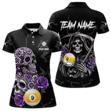 Maxcorners Personalized Purple Funny Skull Roses 9 Ball Billiard Shirt For Men Custom Pool Team Shirt Design LM2707