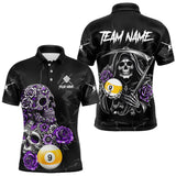 Maxcorners Personalized Purple Funny Skull Roses 9 Ball Billiard Shirt For Men Custom Pool Team Shirt Design LM2707