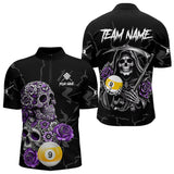 Maxcorners Personalized Purple Funny Skull Roses 9 Ball Billiard Shirt For Men Custom Pool Team Shirt Design LM2707