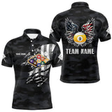 Maxcorners Personalized Camouflage US Flag Billiard Shirt For Men, Funny Patriotic 9 Ball Wings Pool Jersey LM2707