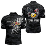 Maxcorners Personalized Camouflage US Flag Billiard Shirt For Men, Funny Patriotic 9 Ball Wings Pool Jersey LM2707