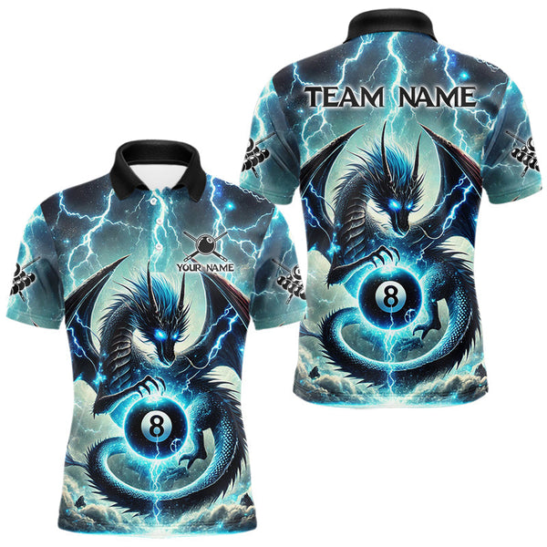 Maxcorners Personalized Thunder Lightning Dragon Billiard Shirt For Men, Blue 8 Ball Pool Team Jersey LM2707