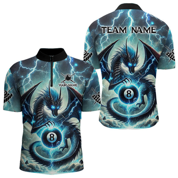 Maxcorners Personalized Thunder Lightning Dragon Billiard Shirt For Men, Blue 8 Ball Pool Team Jersey LM2707