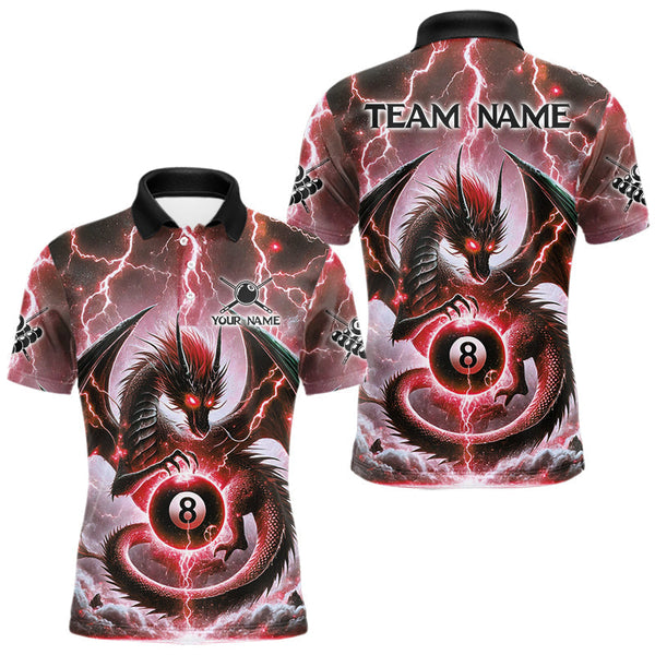Maxcorners Personalized Thunder Lightning Dragon Billiard Shirt For Men, Red 8 Ball Pool Team Jersey LM2707