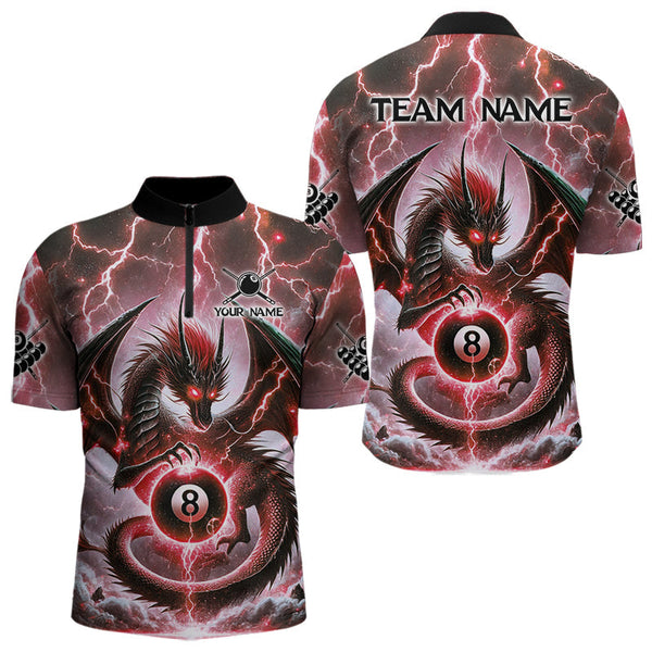 Maxcorners Personalized Thunder Lightning Dragon Billiard Shirt For Men, Red 8 Ball Pool Team Jersey LM2707