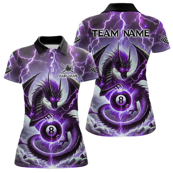 Maxcorners Personalized Purple Thunder Lightning Dragon Billiard Shirt For Men, Best 8 Ball Pool Team Jersey LM2707
