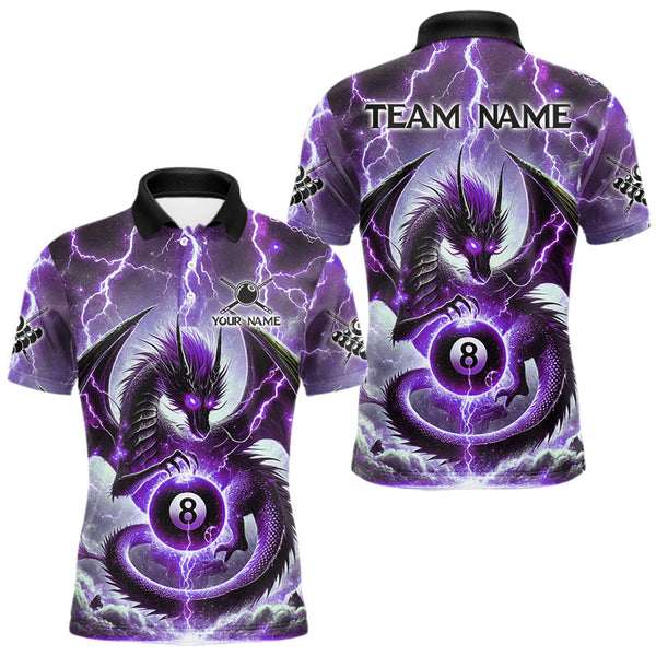 Maxcorners Personalized Purple Thunder Lightning Dragon Billiard Shirt For Men, Best 8 Ball Pool Team Jersey LM2707