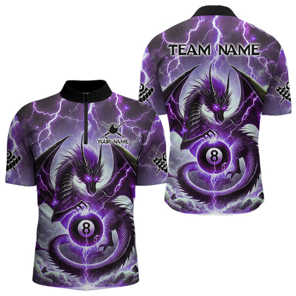 Maxcorners Personalized Purple Thunder Lightning Dragon Billiard Shirt For Men, Best 8 Ball Pool Team Jersey LM2707