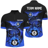 Maxcorners Blue Death Skeleton Flame 8 Ball Pool Billiard Shirts Custom Billiard League Team Jerseys