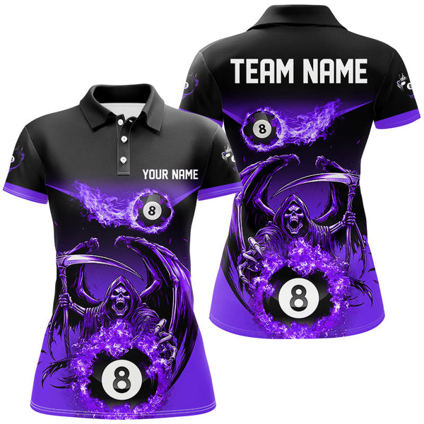 Maxcorners Purrple Death Skeleton Flame 8 Ball Pool Billiard Shirts Custom Billiard League Team Jerseys