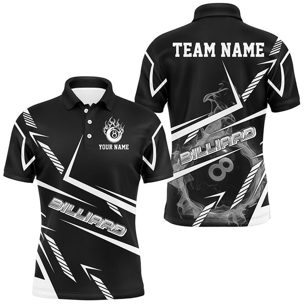 Maxcorners Personalized Black White Flame 8 Ball Billiard Shirts For Men, Billiard Team Shirts Pool Jerseys