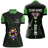 Maxcorners Black And Green Billiard Jerseys Halftone Pattern Custom Women Billiard Shirts, Billiard Team Uniform