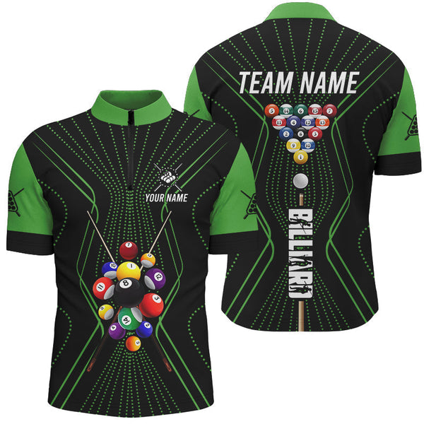 Maxcorners Black And Green Billiard Jerseys Halftone Pattern Custom Men Billiard Shirts, Billiard Team Uniform