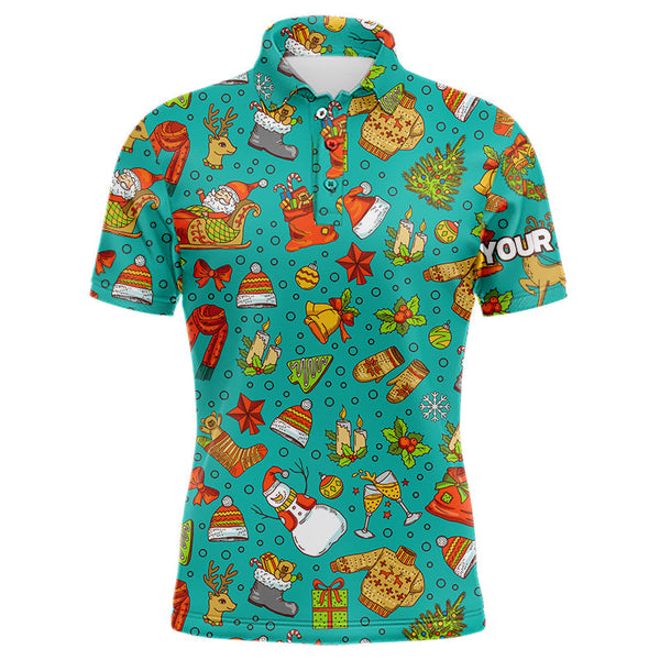 Maxcorners Funny Turquoise Christmas Pattern Golf Polo Shirts Custom Christmas Presents For A Golfer