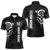 Maxcorners Personalized Black White Dark Skull Darts Polo & Quarter Zip Custom Dart Shirts For Men Dart Jersey