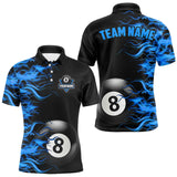 Maxcorners Personalized Blue Flaming 8 Ball Billiard Shirt For Men Custom Pool Team Jersey Polo & 1/4 Zip MT2808