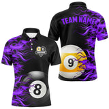 Maxcorners Purple Flaming 8 Ball & 9 Ball Billiard Shirt For Men Custom Pool Team Jersey Polo & 1/4 Zip MT2808
