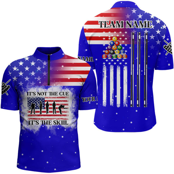 Maxcorners It'S Not The Cue It'S The Skill Custom Us Flag Billiard Shirts Patriotic Billiard Jersey |Blue