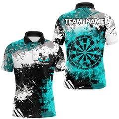 Maxcorners Turquoise Grunge Paint Splash Dart Shirts For Men Custom Darts Jersey Team Polo & Quarter Zip LM2711
