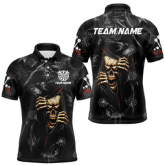 Maxcorners Personalized Skull Smoke Pattern Darts Shirt For Men Custom Darts Jersey Team Polo & 1/4 Zip LM2711
