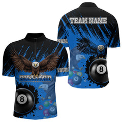 Maxcorners Personalized Eagle 8 Ball Pool Billiard Shirt For Men, Billiard Jerseys Team Polo & 1/4 Zip|Blue