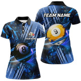 MaxCorners Billiard 8 Ball & 9 Ball Glowing Blue Customized Name, Team Name 3D Polo Shirt For Women