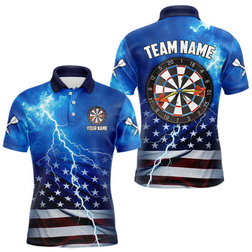 Maxcorners Blue Thunder Lightning Storm US Flag Dart Shirts For Men Custom Dart Jersey