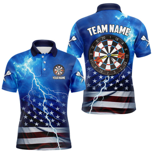 Maxcorners Blue Thunder Lightning Storm US Flag Dart Shirts For Men Custom Dart Jersey