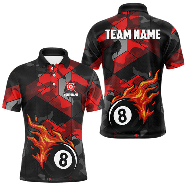 Maxcorners Red And Black Camo Billiard Shirt For Men Custom Flaming 8 Ball Pool Team Shirt, Billiard Jerseys LM0706