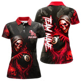 Maxcorners Grim Reaper Custom Flame 8 Ball Pool Billiard Shirt For Men, Black And Red Billiard Team Jerseys LM0706