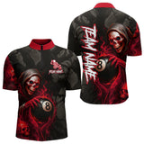 Maxcorners Grim Reaper Custom Flame 8 Ball Pool Billiard Shirt For Men, Black And Red Billiard Team Jerseys LM0706
