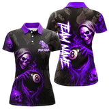 Maxcorners Grim Reaper Custom Flame 8 Ball Pool Billiard Shirt For Men, Purple Black Billiard Team Jersey LM0706