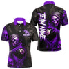 Maxcorners Grim Reaper Custom Flame 8 Ball Pool Billiard Shirt For Men, Purple Black Billiard Team Jersey LM0706