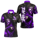 Maxcorners Grim Reaper Custom Flame 8 Ball Pool Billiard Shirt For Men, Purple Black Billiard Team Jersey LM0706