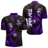 Maxcorners Grim Reaper Custom Flame 8 Ball Pool Billiard Shirt For Men, Purple Black Billiard Team Jersey LM0706