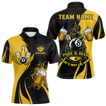 Maxcorners Funny Yellow Black 8 Ball Billiard Shirts For Men Custom Pool & Beer That's Why I'm Here Jersey LM0106