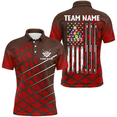 MaxCorners Billiard Red Grunge American Flag Customized Name, Team Name 3D Polo Shirt