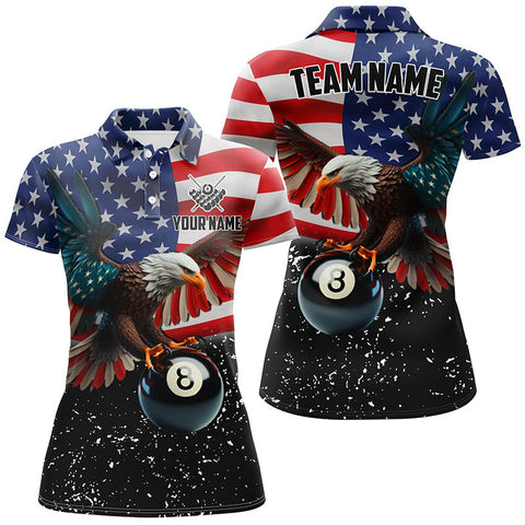 Maxcorners 8 Ball Eagle American Flag Custom Billiard Shirts Patriotic 3D Eagle Black Billiard Jersey