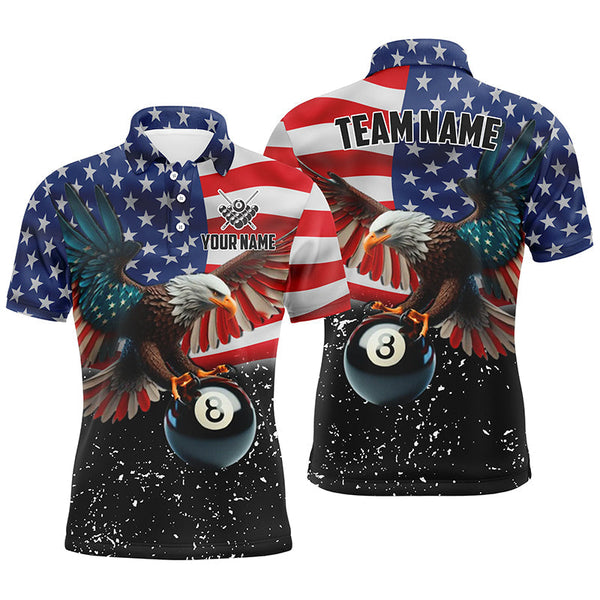 Maxcorners 8 Ball Eagle American Flag Custom Billiard Shirts Patriotic 3D Eagle Black Billiard Jersey